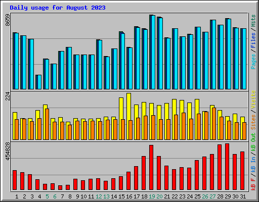 Daily usage for August 2023